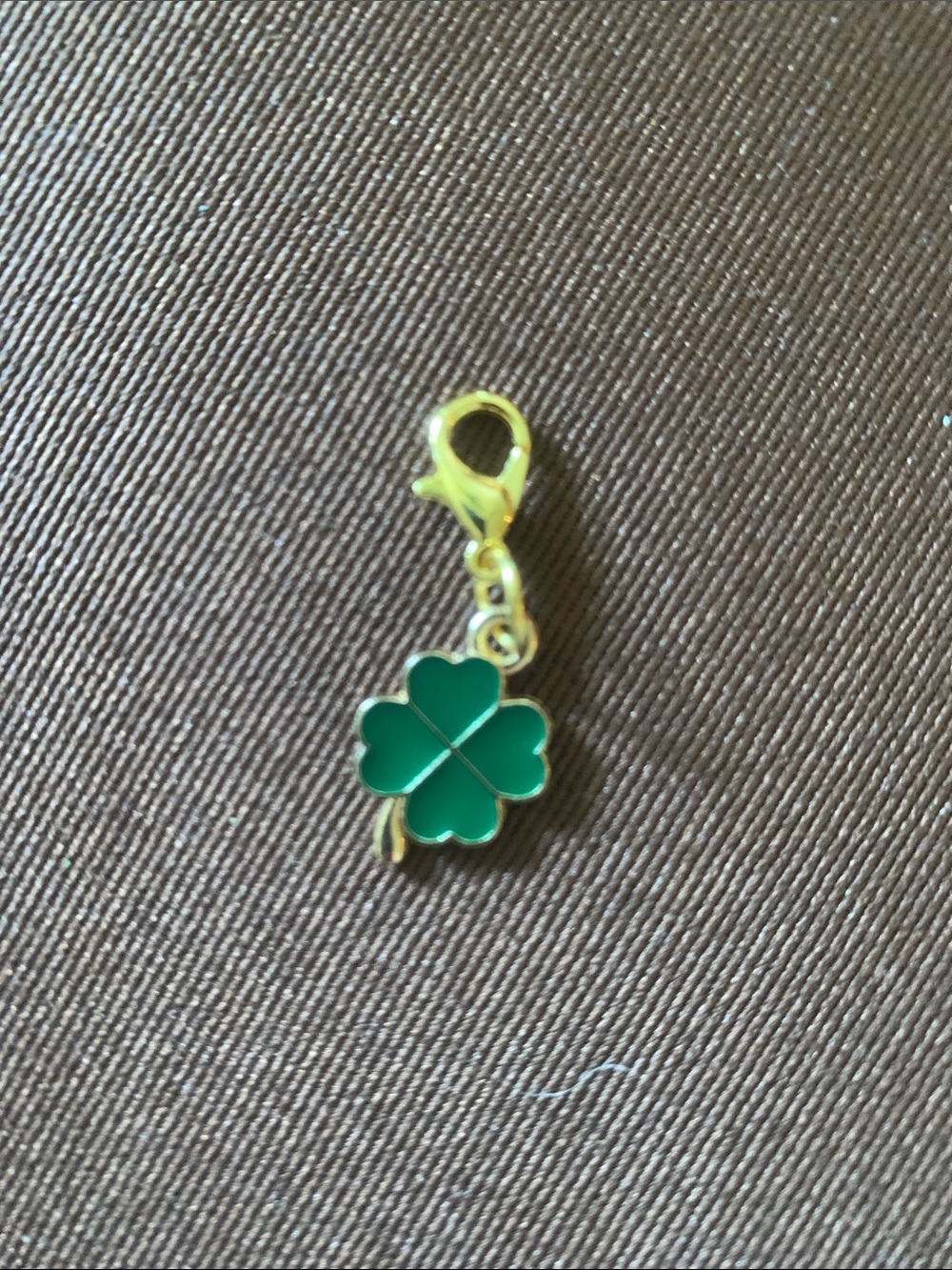 Gold Clover Enamel Lobster Clasp Charm - Green Four-Leaf